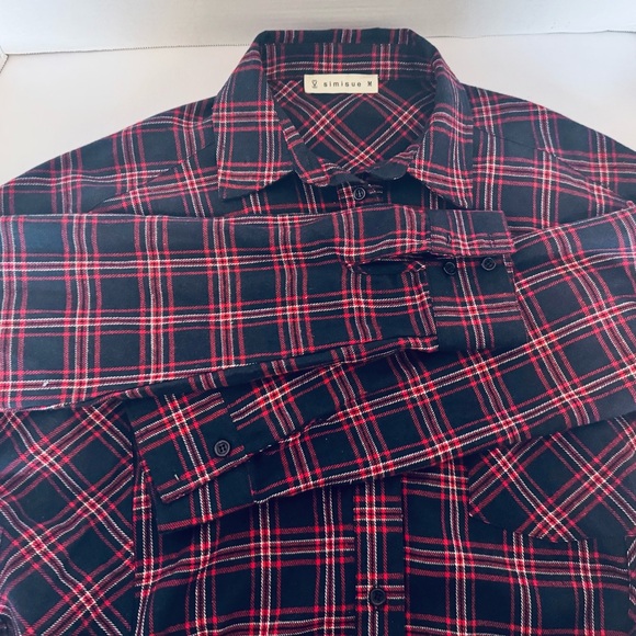 Simisue Women's Red Blue Plaid Button Up Laced Ties at Sides Medium Runs Larger - Picture 9 of 16